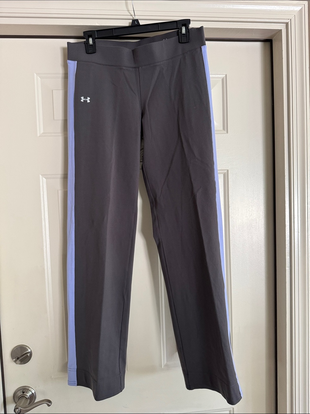 Under Armour Gray Workout Pants with Lavender Side Stripes